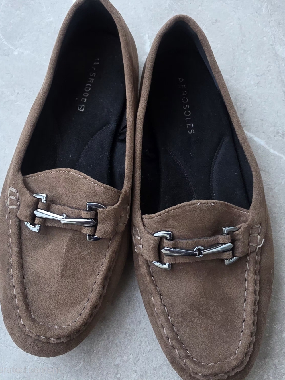 AEROSOLES Brown Suede Bit-Detail Slip-On Loafers